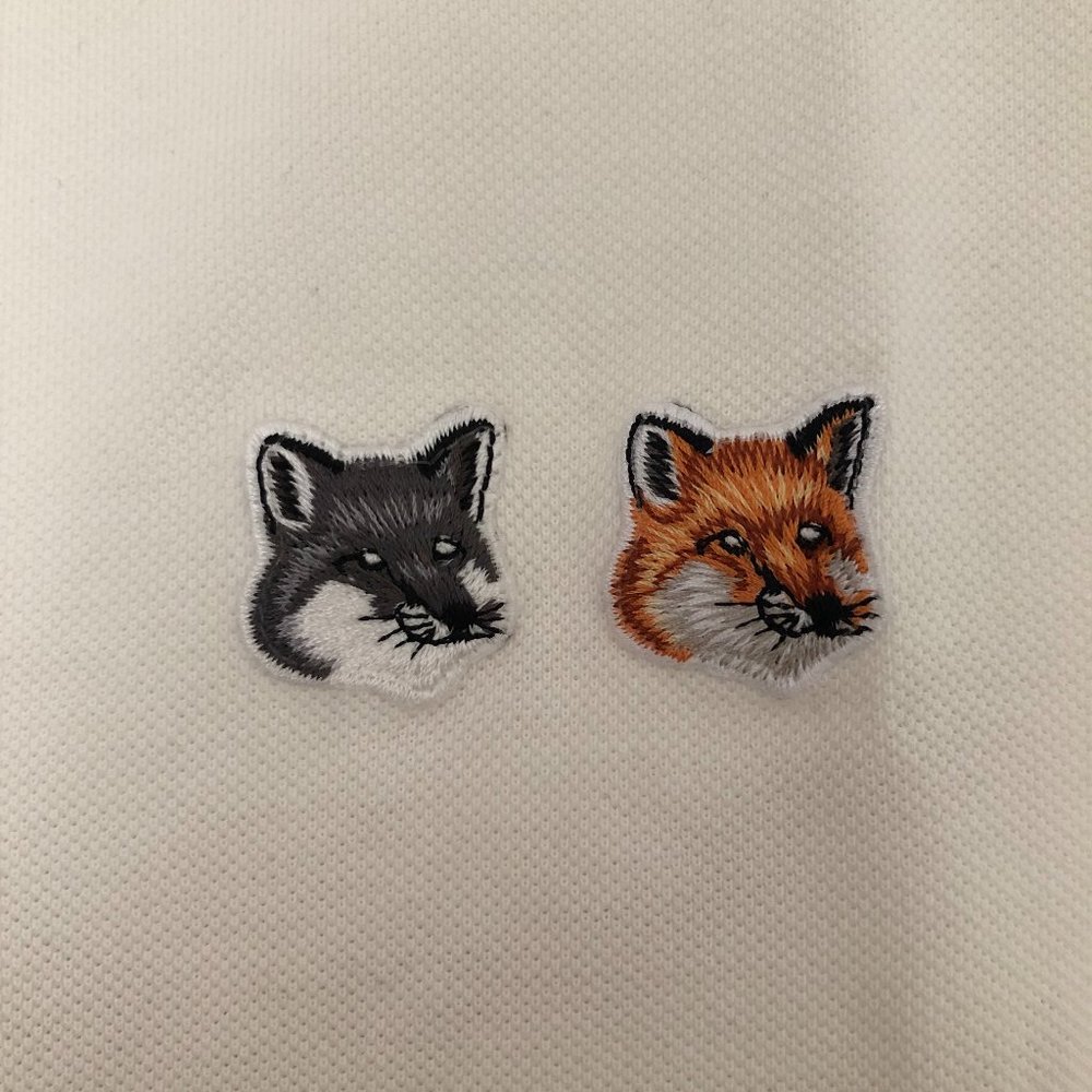 Maison Kitsune Double Fox Patch Embroidered Polo Shirt White - Picture 5 of 8